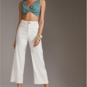Anthropologie White Cropped Wide-Leg Pants